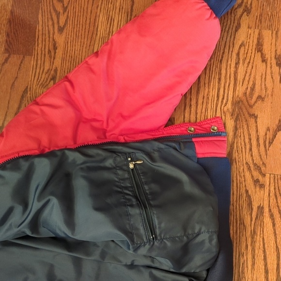 vtg Ski junkie Jacket Red Puffer Quilted retro Ski Bum resort patches sz M - Picture 12 of 15